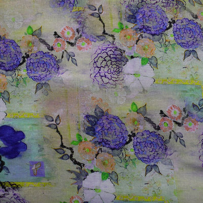 Dijital Polyester Pamuk Kumaşlar Ev Tekstili% 100 Ramie Rayon Çiçek Baskılı