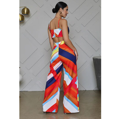 Baskılı Halter Tulum Geniş Bacak Pantolon Günlük Kapalı Omuz Backless Tulum