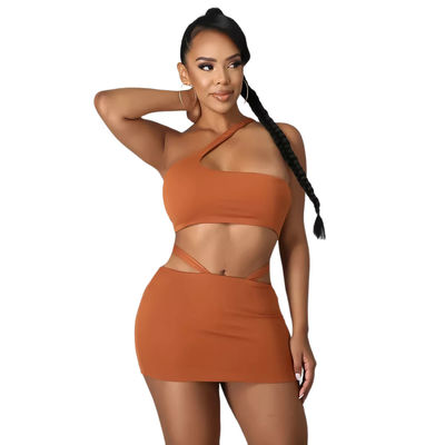 Tee Elbise Bikini Üstü Düzensiz Bel Oymalı Düz ​​Renk Takım 2 Parça