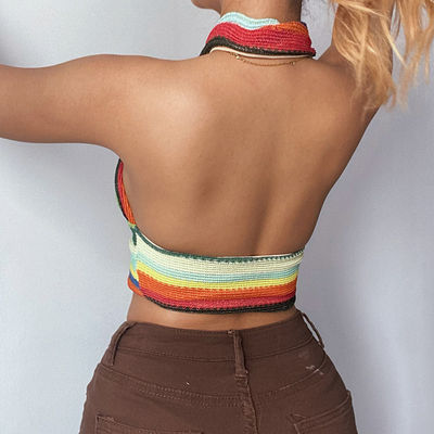 Örgü Seksi Kız Çapraz Üst Dar Kısa Boy Halter Düzensiz