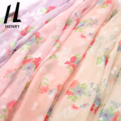 Yumuşak Tül Baskı Deseni %100 Polyester Örgü Kumaş, Kadın Elbisesi İçin