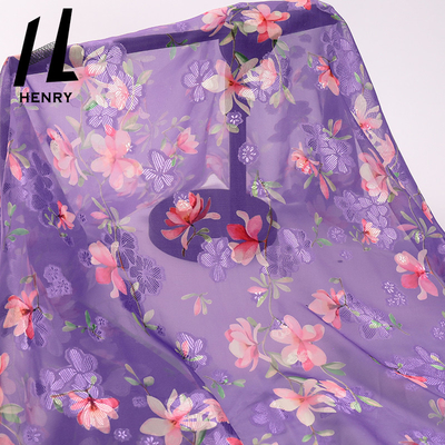 Nefes Alabilir Yumuşak Tül Kumaş Saf Polyester Elbise Baskı İşlemi Şifon Kumaş