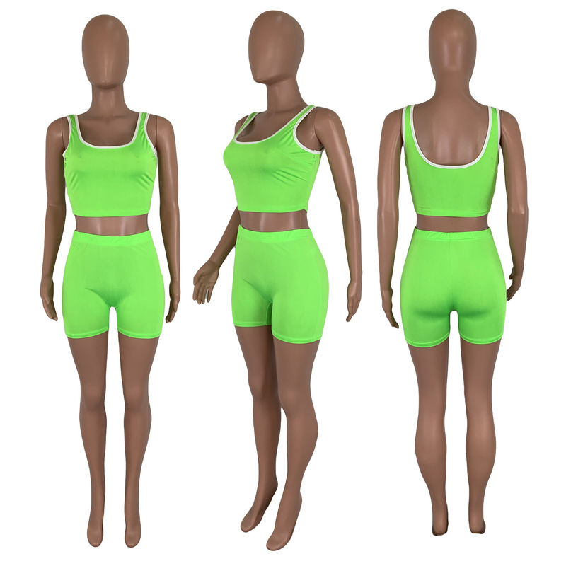Pure Color İlkbahar &amp; Yaz Seksi Kolsuz Yelek Şort Takım 13 Renk